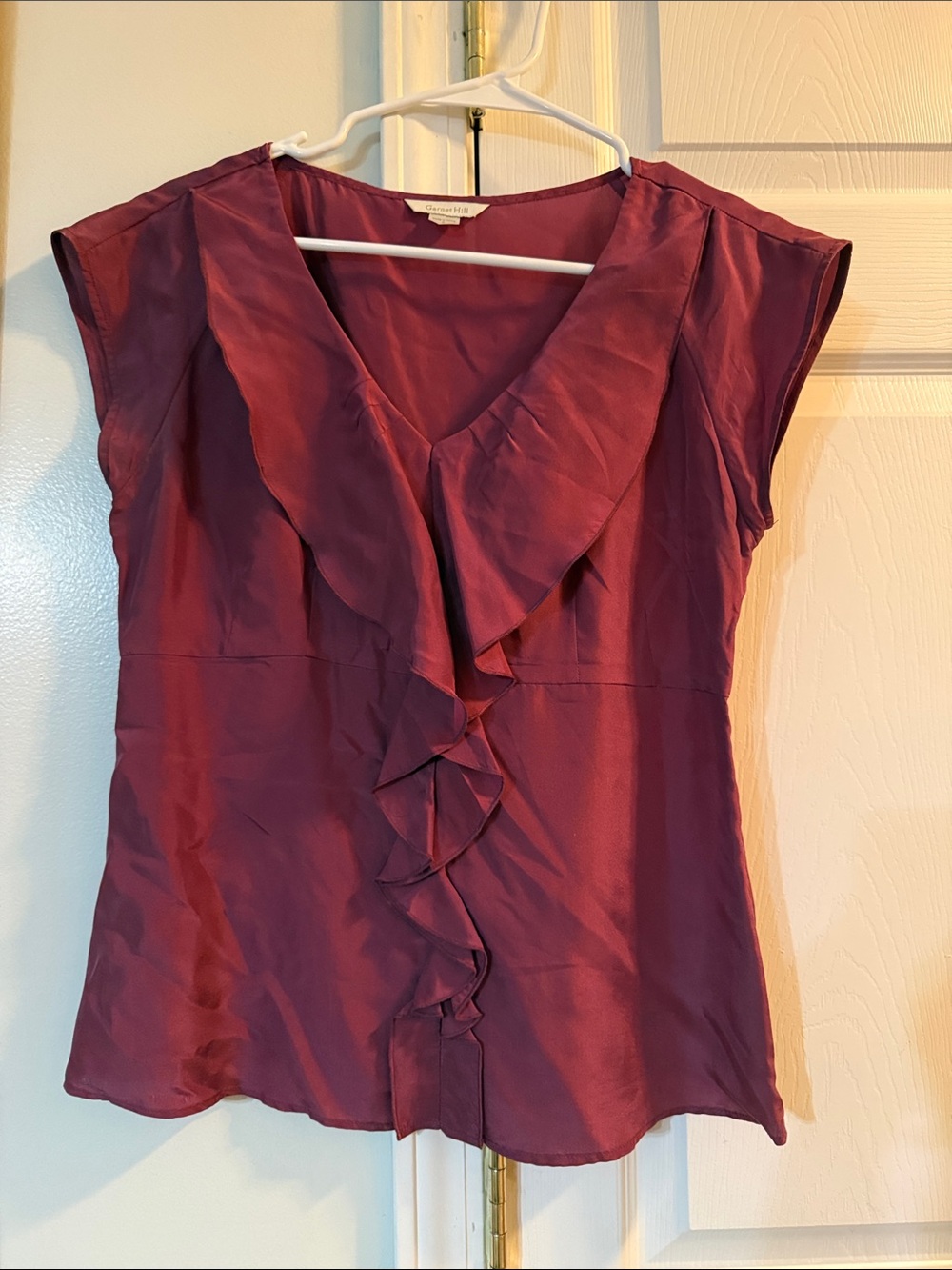 Garnet Hill sleeveless silk ruffle blouse